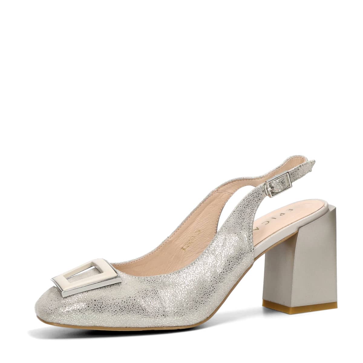 Epica női bőr magassarkú cipő nyitott sarokkal - ezüst