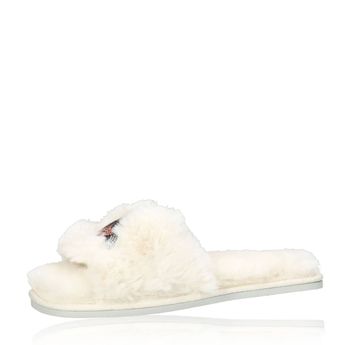 Karl Lagerfeld női stílusos papucs bundával - fehér